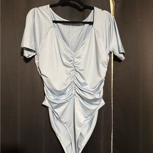 Light Blue Ruched Bodysuit